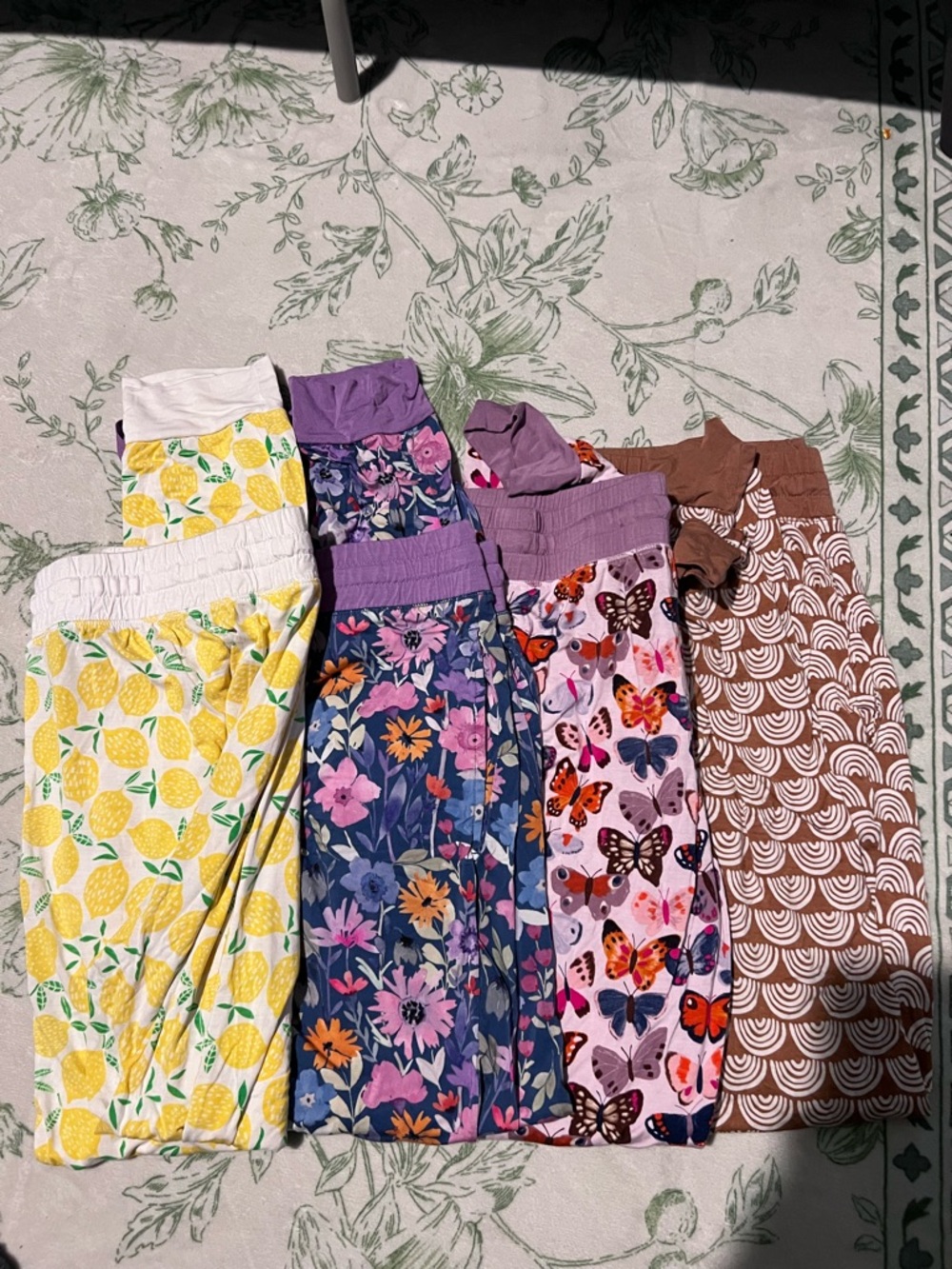 4-Pattern Cozy Lounge Pants Set - Lemon, Floral, Butterfly & Wave Prints